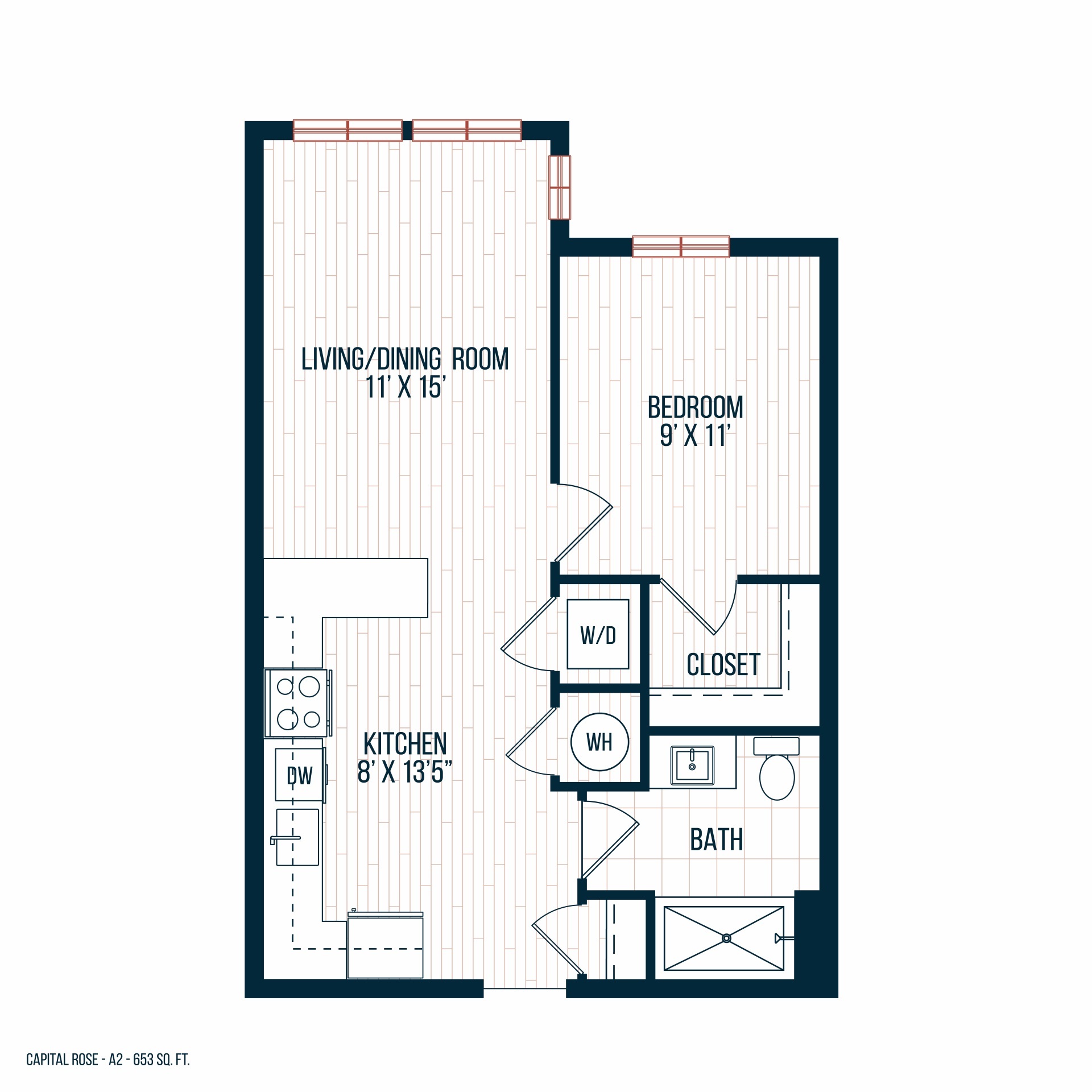 Capitol Rose Luxury Apartments in Washington, DC A2 Floor Plan